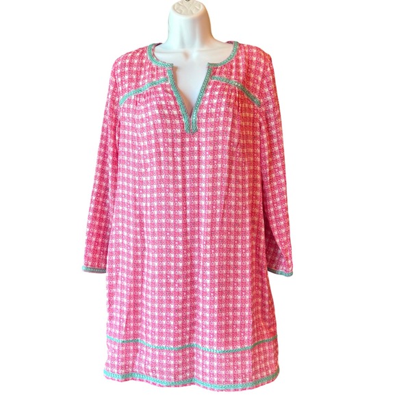 Vineyard Vines Silk Tunic Dress Size 10 NWT Rhododendron Pink Cowrie Shell - Picture 1 of 11